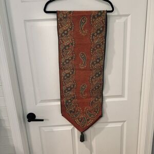 Table Runner With Tassels Coral Green Pink 69"  Plus Tassels. Tapestry Material.